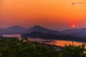 Beautiful sunset over lake in Luang prabang, Laos.
