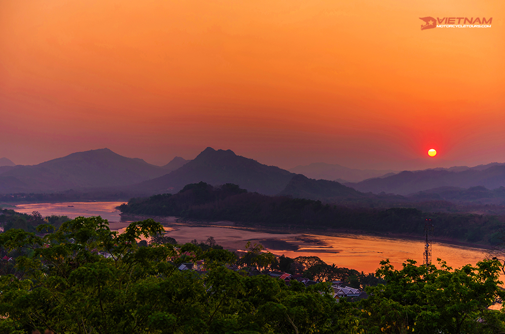 Beautiful sunset over lake in Luang prabang, Laos.
