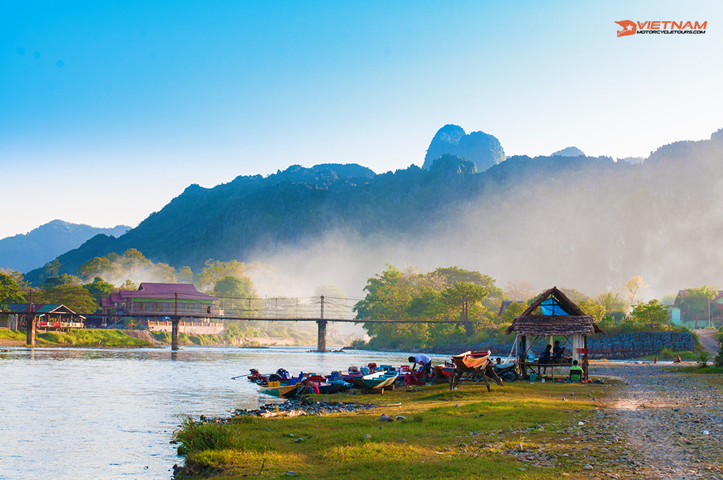 Landscape of Nam Song River at Vang Vieng, Laos
