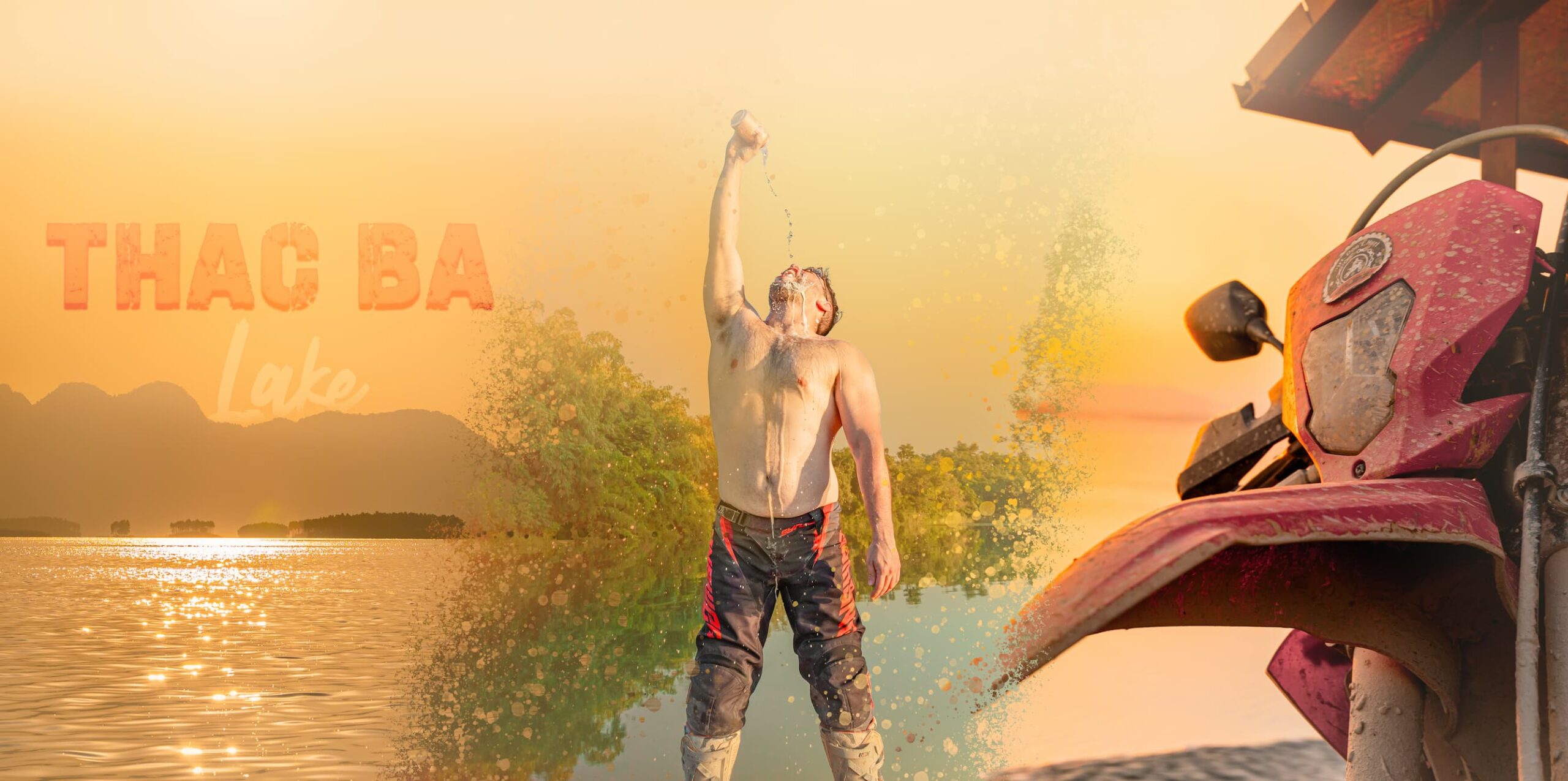 Beautiful lakeside view stop at Thac Ba Lake on a North Vietnam motorbike tour - Motorbike Tour VietnamBikers