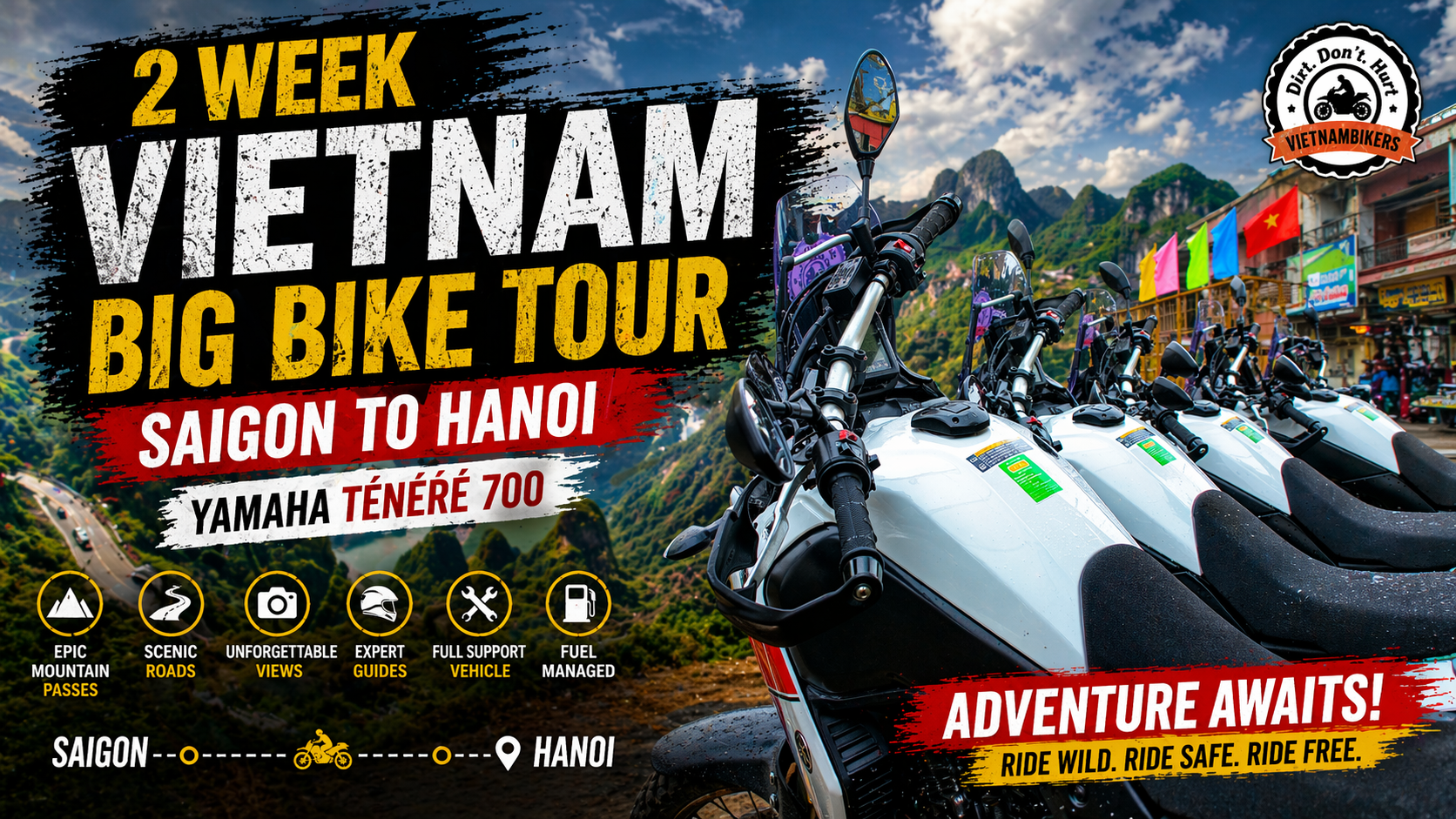 2 week vietnam big bike tour saigon to hanoi on yamaha ténéré 700 - Motorcycle Tour VietnamBikers