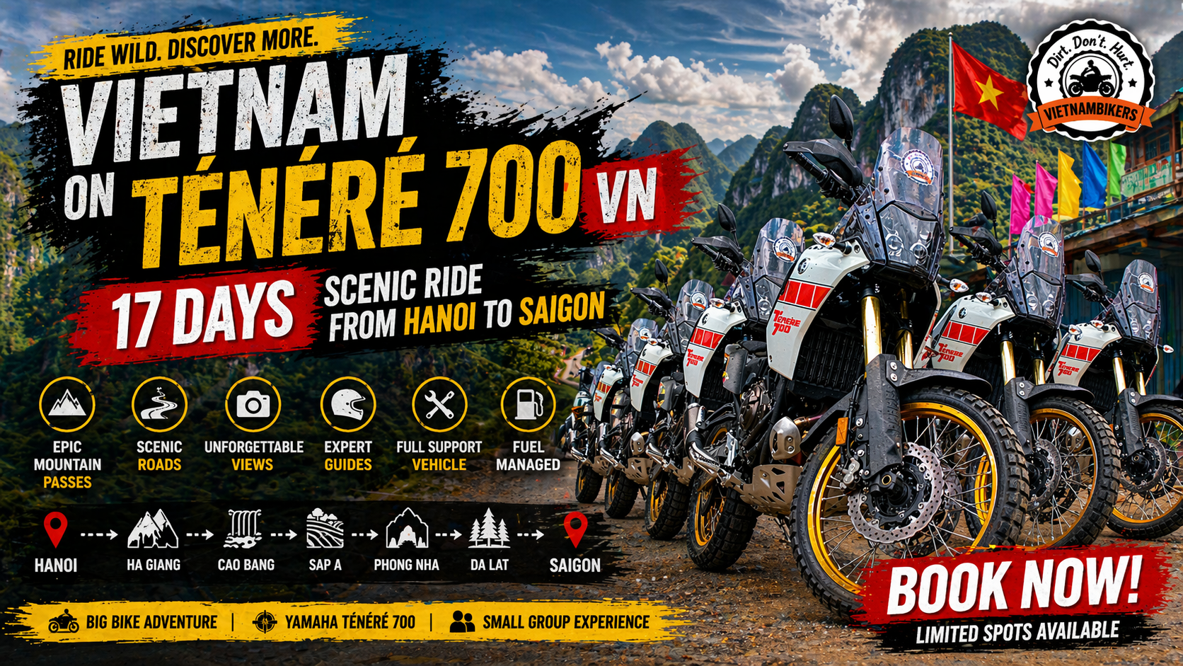 vietnam on ténéré 700 vn 17 days scenic ride from hanoi to saigon - Motorcycle Tour VietnamBikers